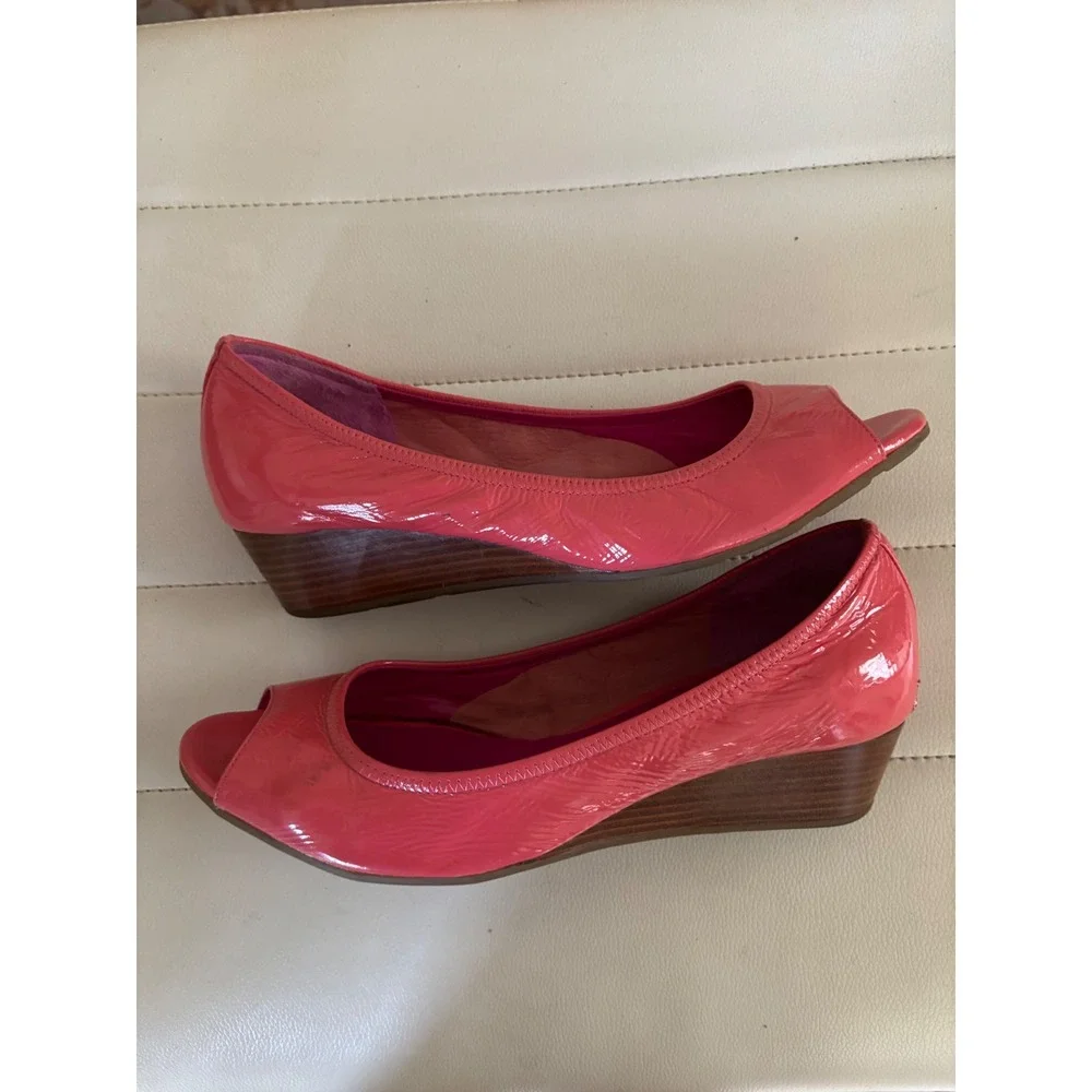 Cole Haan Nike Air Pink Patent Leather Peep Toe Wedge Pumps Womens 9